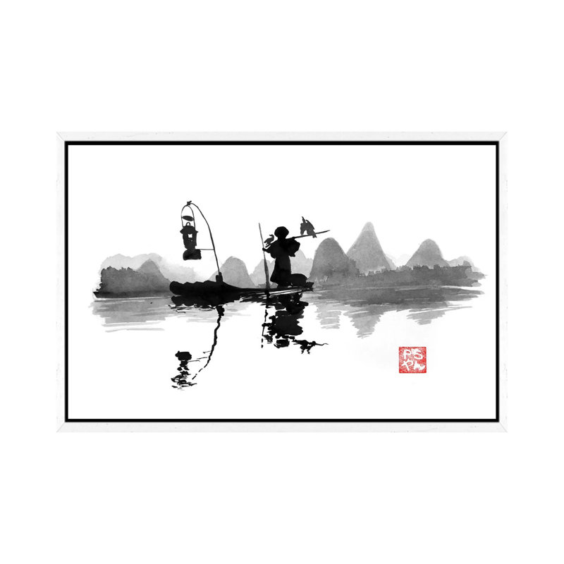 Fishing At Night by Péchane - Print on Canvas, 101.6 cm H x 66.04 cm W, White Framed