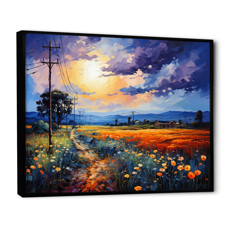 «Power Lines Electric Reverie VII», art mural sur toile, H 12 po x l 20 po x P 1 po, Cadre flottant noir