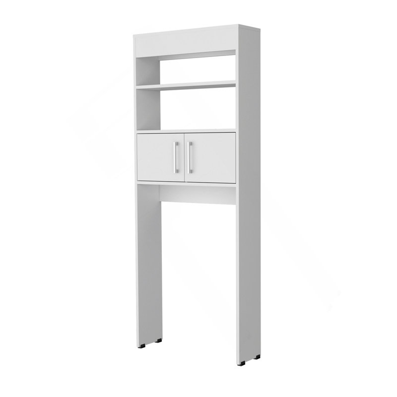 Armoire de rangement blanche à 2 portes avec tablettes ouvertes