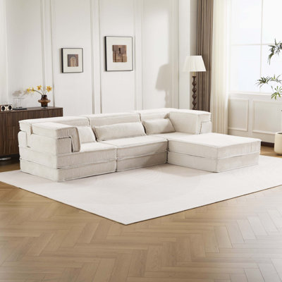 DIY Modular Boneless Circle Fleece Compressed Mahjong Convertible Floor Sofa Bed Oversized Four Seater Sofa With Decor Pillows No Assembly Couch