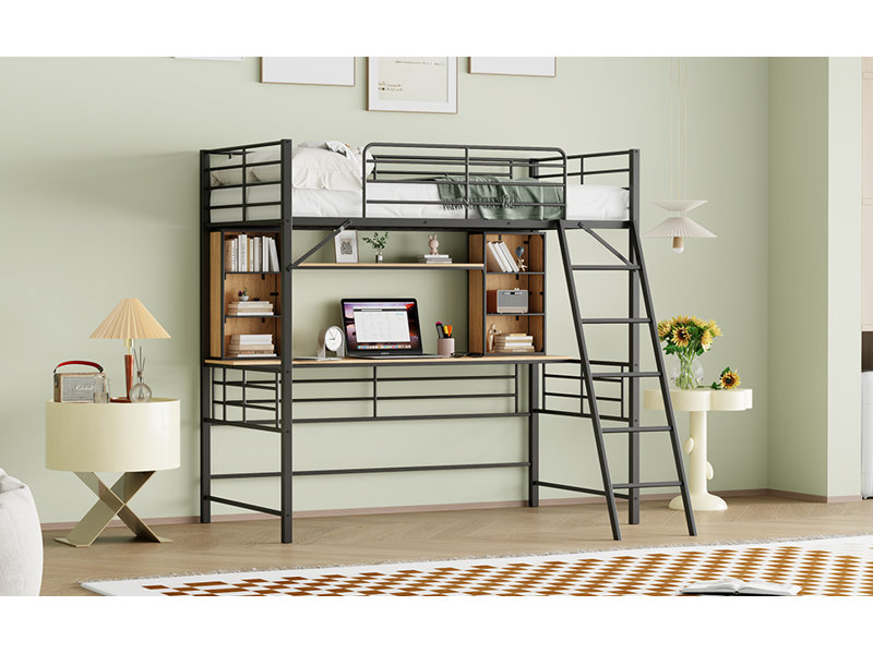 Lit mezzanine avec bureau et tablette, lit mezzanine avec échelle