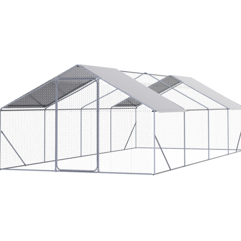 Grand poulailler en métal de 26 pi x 10 pi x 6 pi avec couvercle Facile à nettoyer Surface lisse pour la volaille extérieure 26 x 10 x 6 pi pré-assemblé et installé Safe Haven