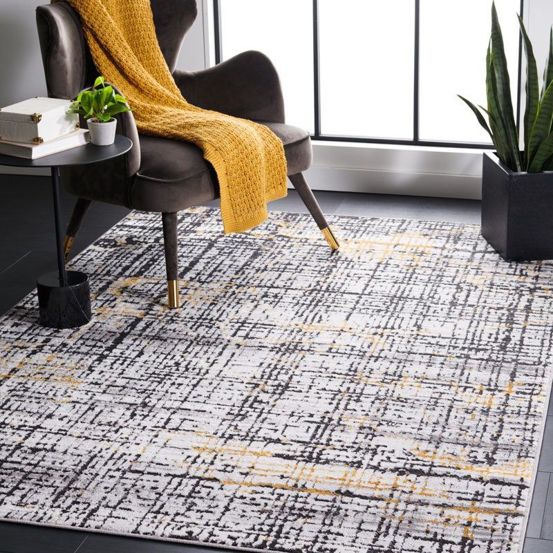 Minyard 248 Area Rug In Charcoal / Gold, Rectangle 5'5" x 7'7"