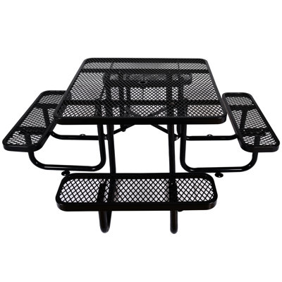 Outdoor Heavy-duty Steel Picnic Table 46" Black With Umbrella Mount - For Picnics, Fishing, And Bbq Outings Square In Outdoors Fishing Trips, Camping