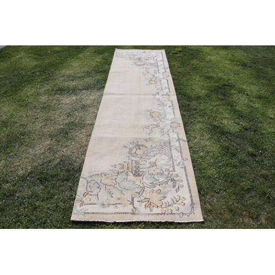 Tapis de couloir turc rétro avec motifs tribaux marocains traditionnels de couleur beige Anatolian