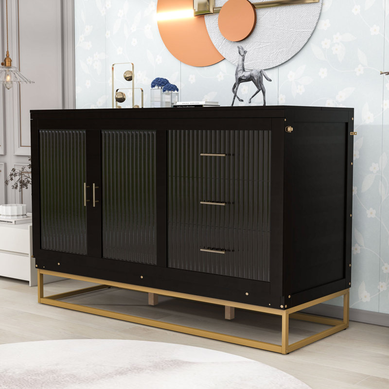 Grand lit escamotable avec panneaux de porte décoratifs et support de pieds en métal, Espresso
