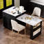 Îlot de cuisine noir moderne avec salle à manger extensible, rangement spacieux, 2 tiroirs, 1 port Type-C, table de salle à manger en faux marbre pour 2 à 6 personnes, armoire, rangement double, tablettes réglables, alimentation électrique