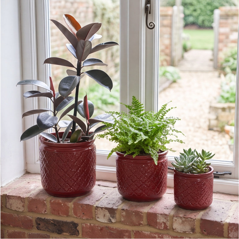 Ensemble de pots à fleurs en céramique fait à la main à motif de losanges de 15/12/9 pouces, pots en argile respirants pour orchidées et plantes d'intérieur fait à la main