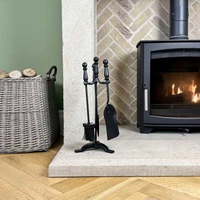 3 Piece Iron Fireplace Tool Set Tool Stand
