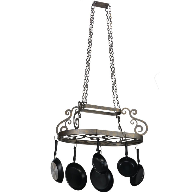 Neo Metal Handcrafted Oval Hanging Pot Rack, Bronze
