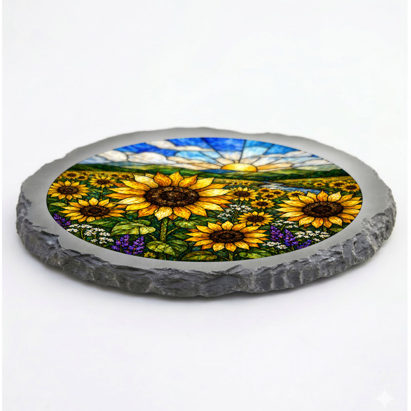 STEPPING STONE - Stained Glass LOOK SUNFLOWER FIELD STONE GRAY
