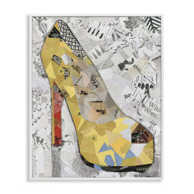Collaged Yellow Heel  Framed Giclee Art by Coco Good bk-149