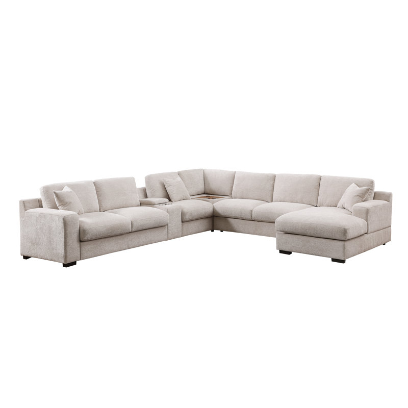Devendra Upholstered Corner Sectional, Beige Chenille