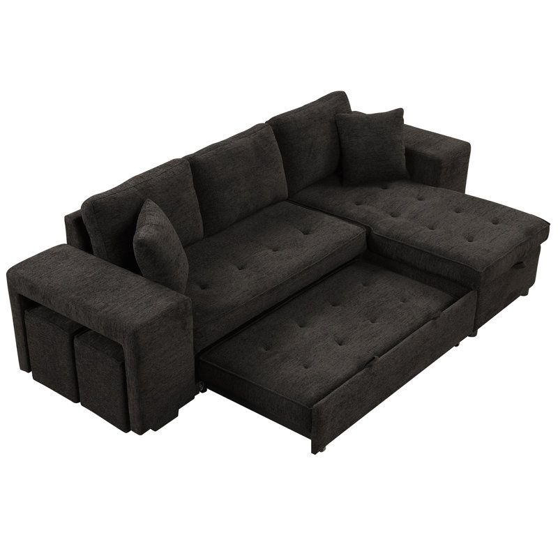 Ensemble de canapé modulaire réversible en L 104,5 po à 3 places, canapé-lit escamotable avec méridienne de rangement et 2 tabourets pour le salon