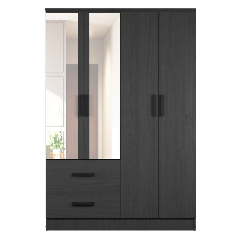 Armoire 4 portes avec 2 tiroirs et tablettes Apollonios, Noir