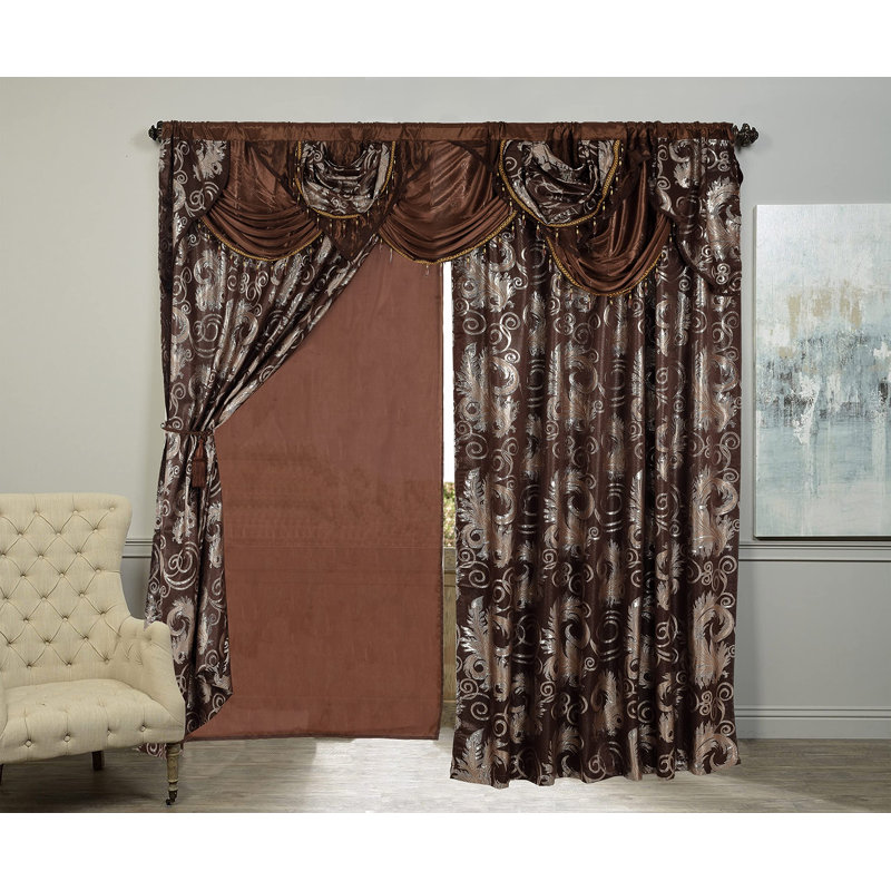 GLORYRUGSJacquardBlackCurtainSet-2 Panels withValance,55x84InchesEach, forBedroom,Living,Dining