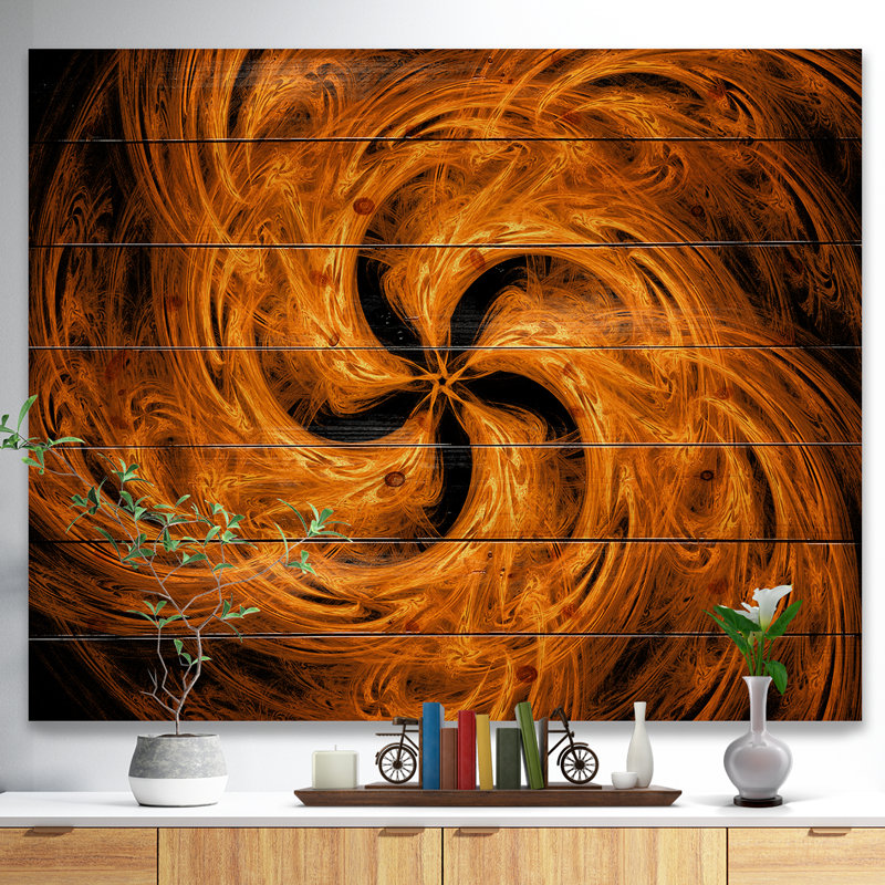 «Brown Fire Fractal Flower Design», impression, H 30 po x l 40 po x P 1,5 po, Bois