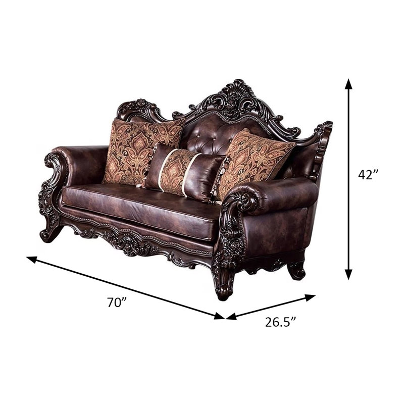 Causeuse traditionnelle l 70 po, cerisier foncé / brun clair