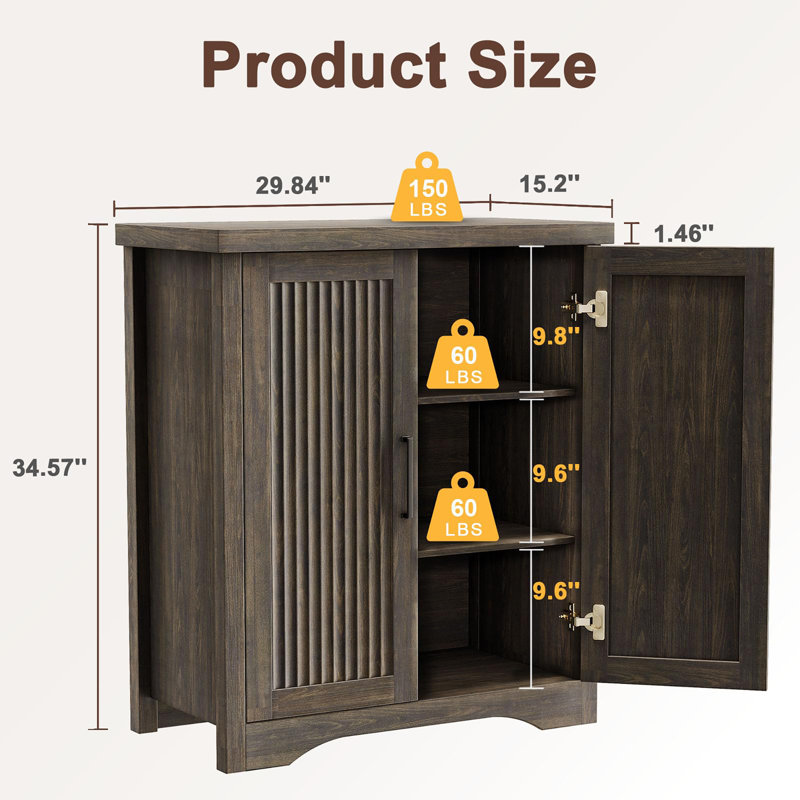 Buffet cannelé avec rangement d'appoint, Gris