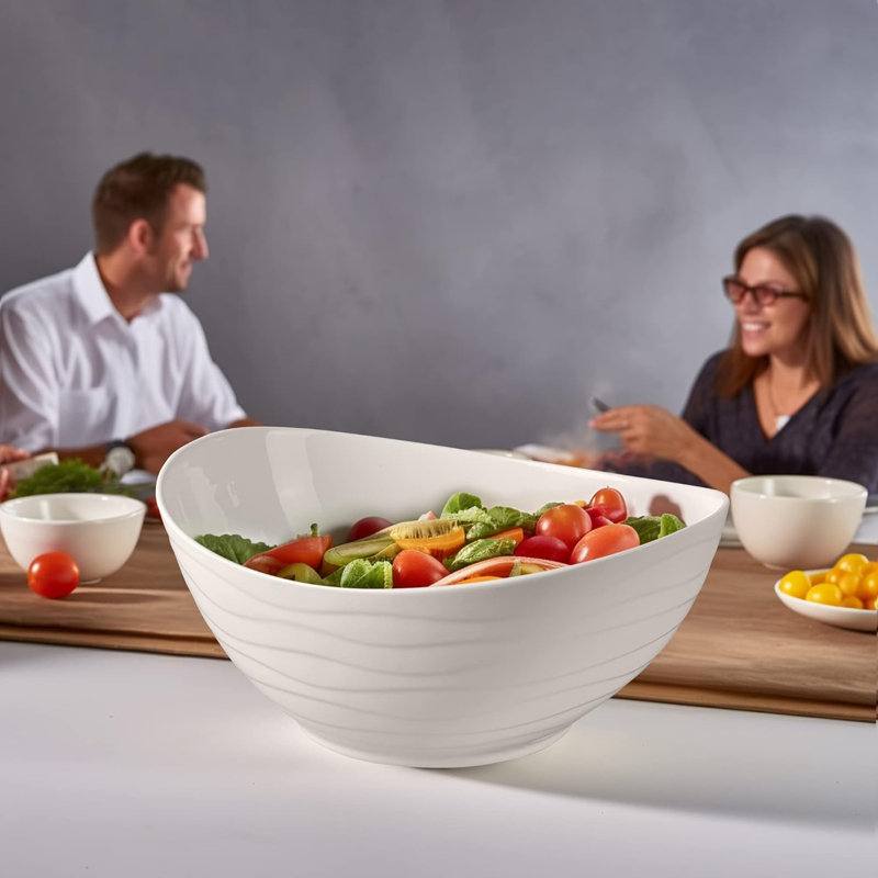 Grand grand bol à salade ovale en céramique avec ustensiles de service