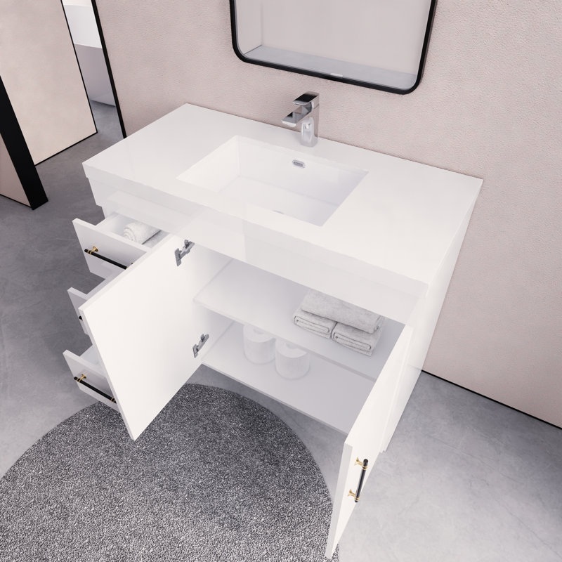 42'' Single Bathroom Vanity with Acrylic Top, White