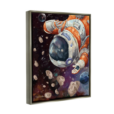 «Red Barrel Studio® Astronaut & Space Asteroids», art mural encadré par Nidhi Wadhwa
