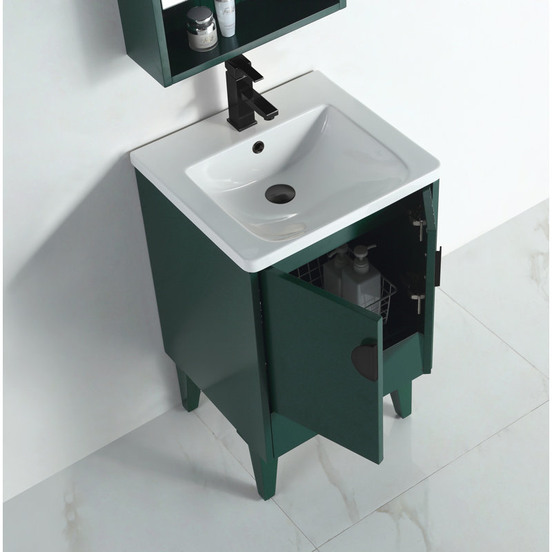 Saimah 20'' Single Bathroom Vanity with Ceramic Top, Green, Black