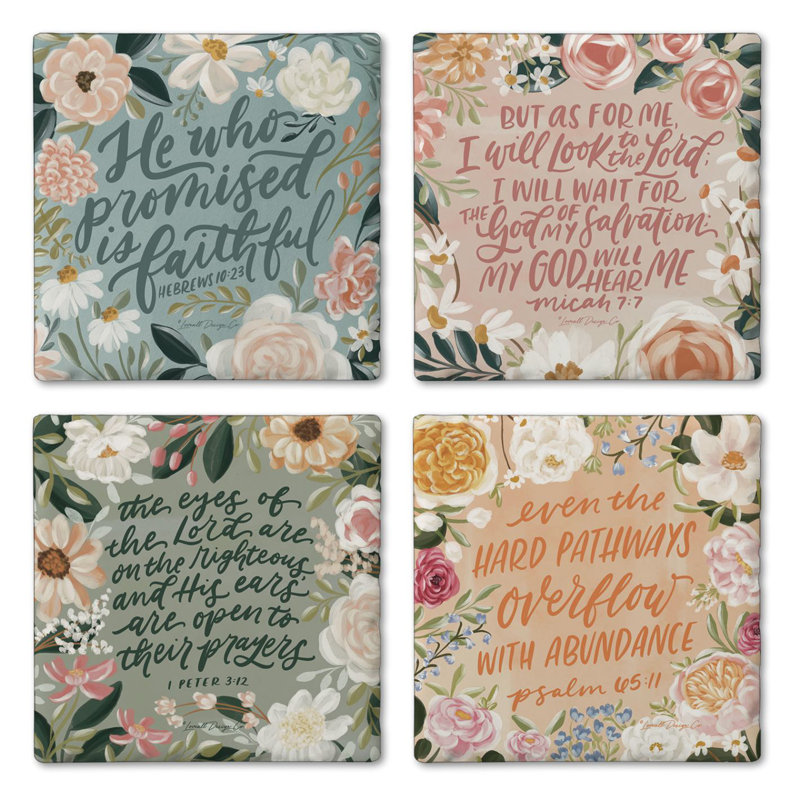 Ensemble de 4 sous-verres au fini délavé Lovely Scripture