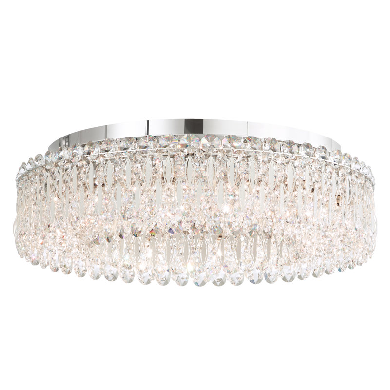 Sarella 12 Light 24in Round Flushmount in White with Clear Radiance Crystals, Czech, White