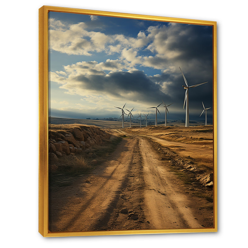 Éoliennes, minimalisme, paysage IV, H 32 po x l 24 po x P 1 po, Cadre flottant doré