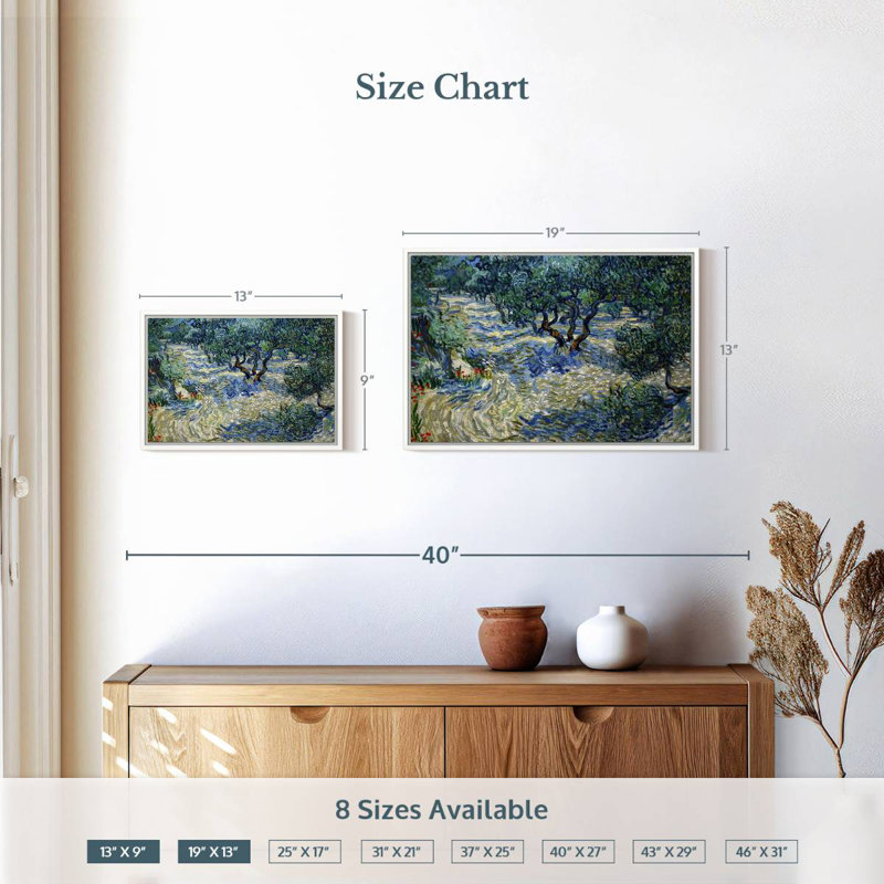 Olive Orchard 1889, Cadre flottant blanc, 19 po x 13 po