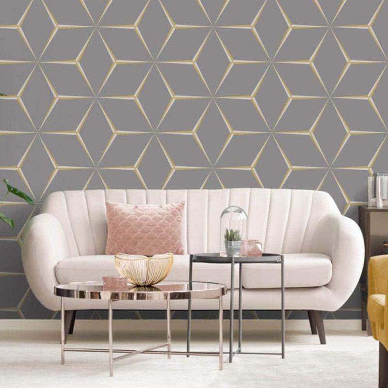Grey Yellow 3D Geometric Paper Adelena Matte Wallpaper Roll