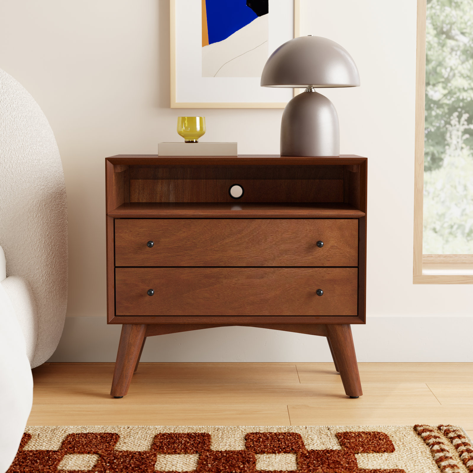 Williams Mahogany Nightstand with Shelf, Chestnut