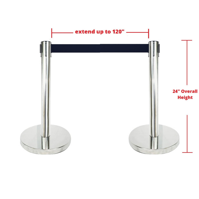 Barrière de sécurité 24 po pour courroie rétractable 24 po (poteau miroir / ceinture noire 120 po)