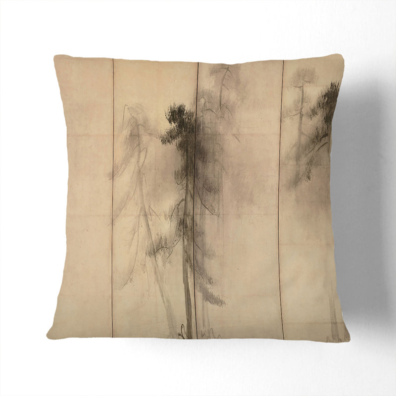 Pine Trees by Hasegawa Tohaku Cushion with Filling, 40cm H x 40cm W x 15cm D