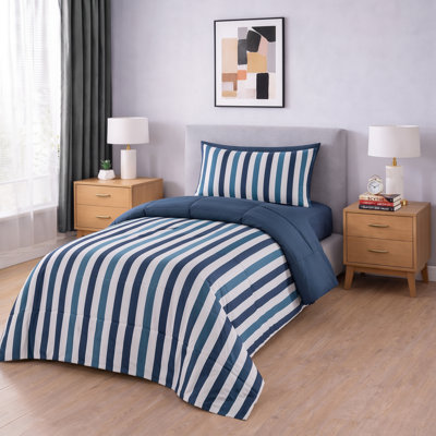 2-Piece Twin Comforter Set, Soft Brushed Microfiber Geometric Bedding, All-Season Lightweight Grey and White Comforter with 1 Sham