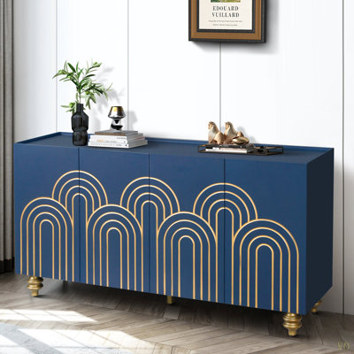 Modern Fluted Sideboard Buffet With Storage, Curve Element With Strict Lines,4 Doors Storage Cabinet With Adjustable Shelves For Kitchen, Dining Room,