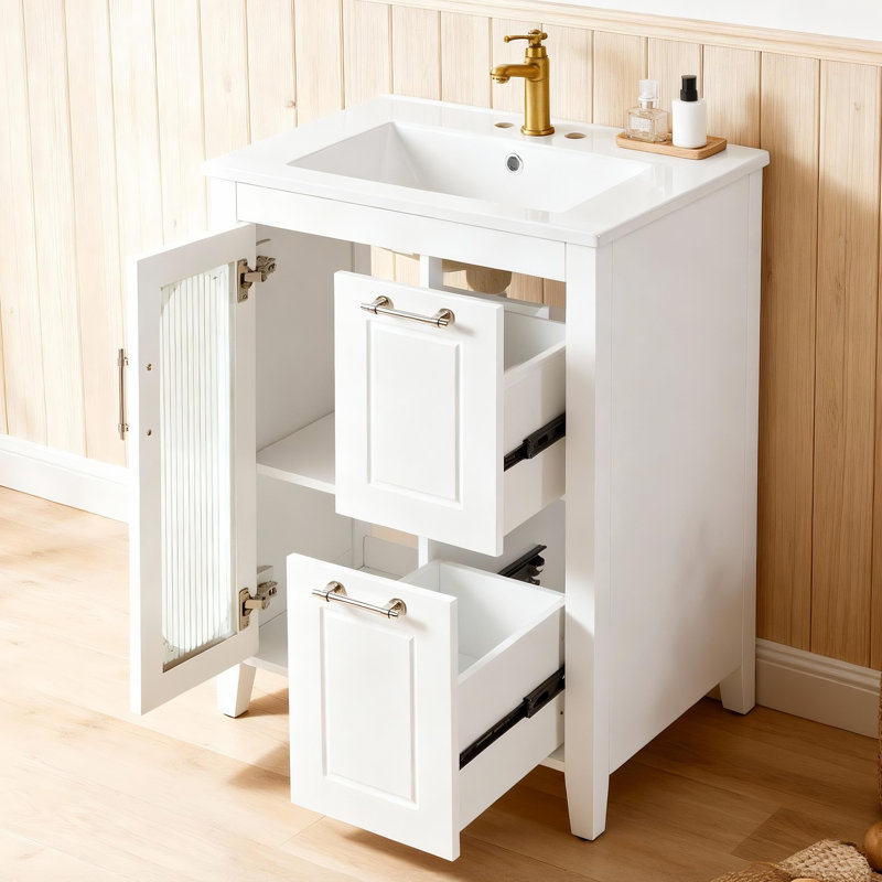 Meuble-lavabo 24 po avec lavabo, meuble-lavabo 24 po avec deux tiroirs et porte, Blanc
