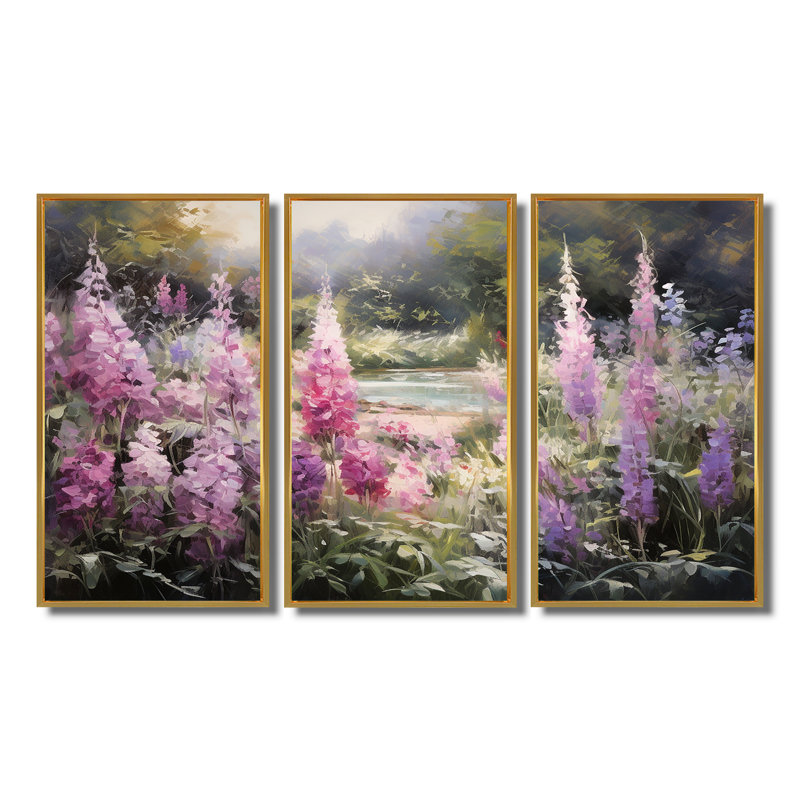 Eastham - fleurs sauvages, ensemble d'art mural, Cadre flottant doré, H 32 po x l 48 po x P 1 po