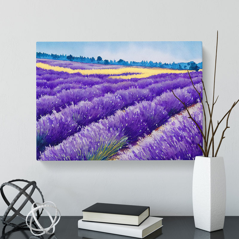 Lavender Field Watercolour Vol.3 - Wrapped Canvas, 40cm H x 60cm W x 3cm D