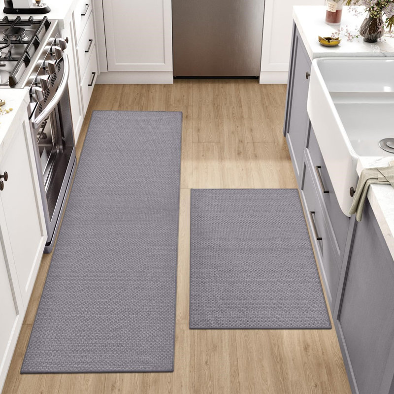 Non Slip Kitchen Rug Mat Sets, Washable Runner Rugs for Hallway, Dining Room and Entrance, 43x75cm+43x200cm, Grey, Grey