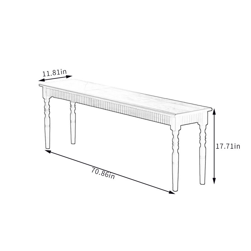 Banc chinois en bois massif, H 17,71 po x l 70,86 po x P 11,81 po
