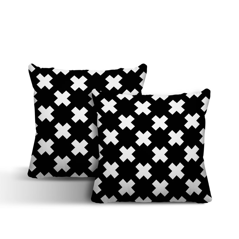 Oreiller carré intérieur / extérieur Perri Criss Cross, L 15 po x H 15 po, Noir