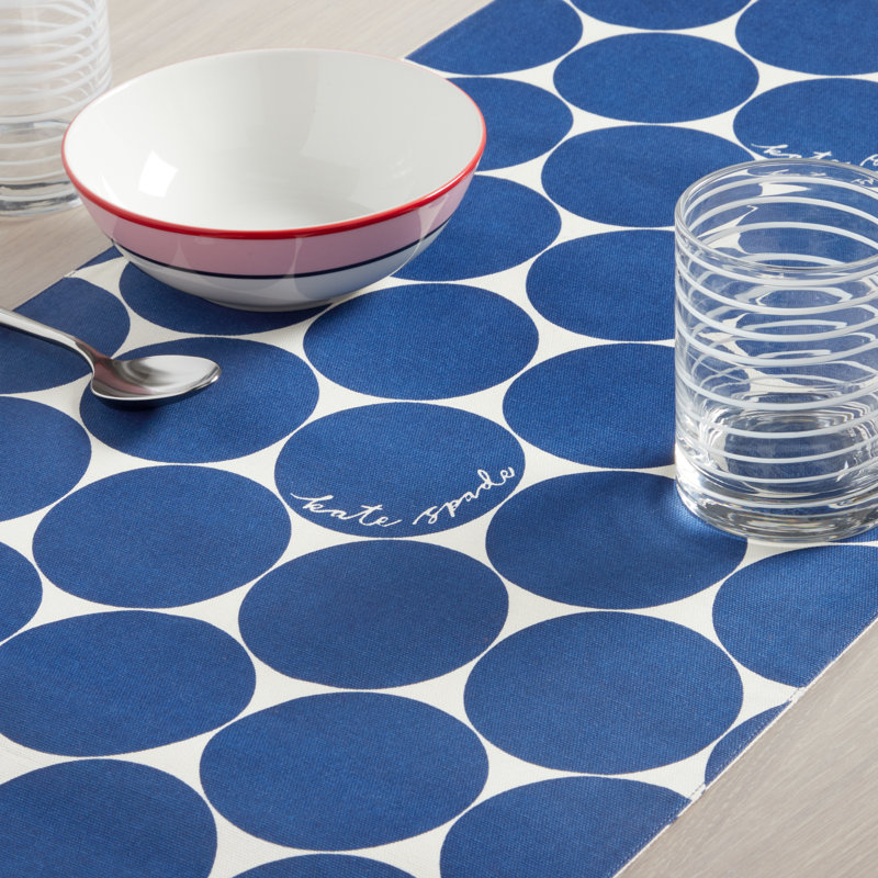 Loop And Dot Geometric Table Runnner, 72" x 15", Blue/White