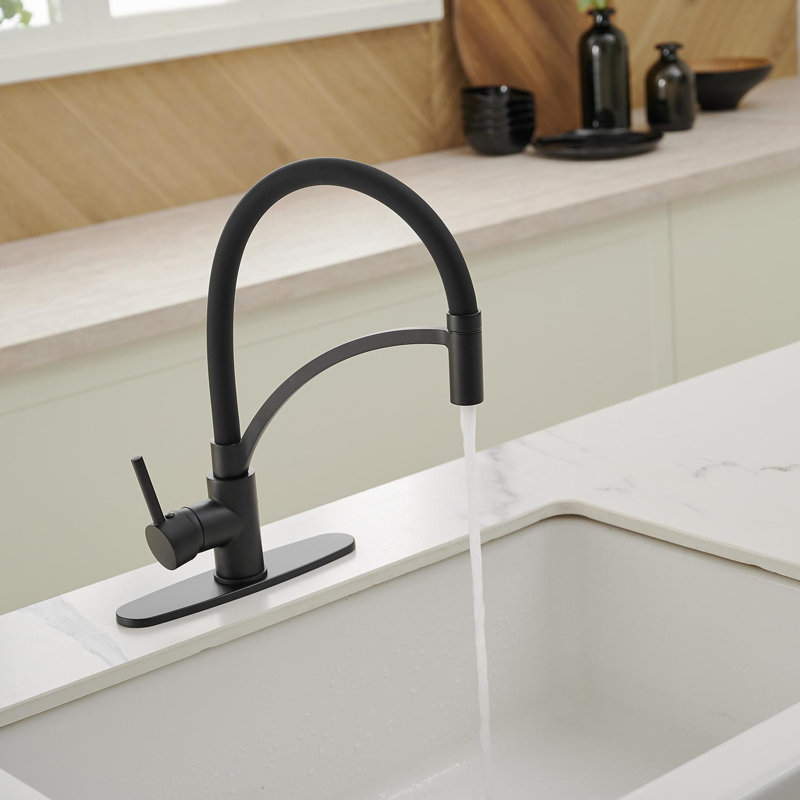 Single-Handle Pull-Down Sprayer 1 Spray High Arc Kitchen Faucet, Matte Black