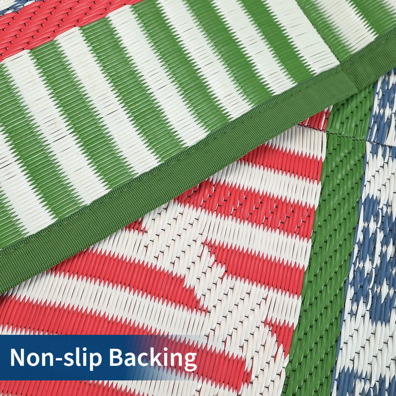 Reversible Waterproof Outdoor Rug for RV, Camping & Patio – Durable Plastic Straw Mat, UV Resistant, Lightweight, Easy Clean, With Carry Bag & Stakes (Green/Blue/Rose Red/Beige, 9x12ft, US Spec)