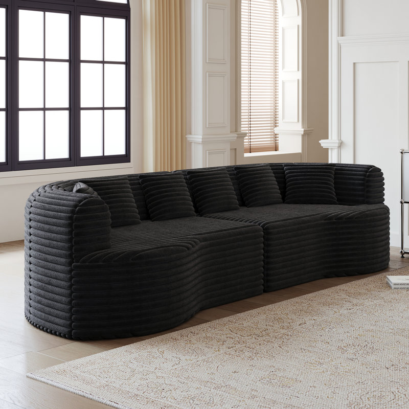Canapé modulaire courbé, Velours côtelé gris anthracite