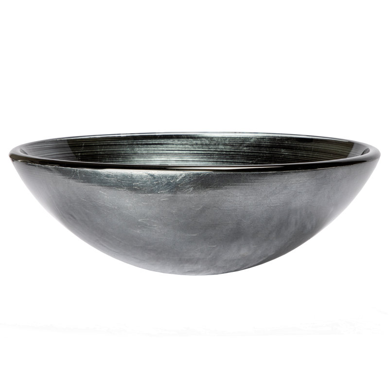 Eden Bath 16.38'' Tempered Glass Circular Bathroom Sink, Silver