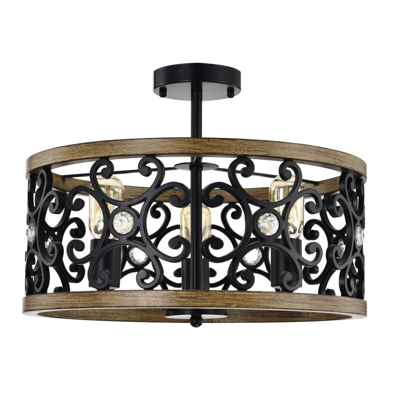 Plafonnier semi-encastré cylindrique à DEL 17,72 po D'or Orlando, Noir mat