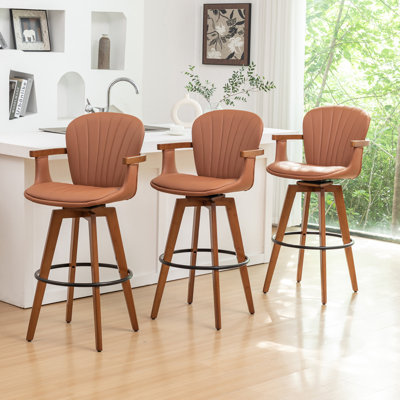 Colliers 360° Swivel Bar Stools With Bamboo Legs (Set Of 3)